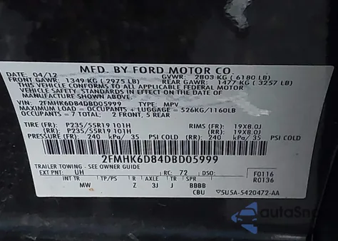 2013 Ford Flex Limited из США, поврежденный, VIN 2FMHK6D84DBD05999